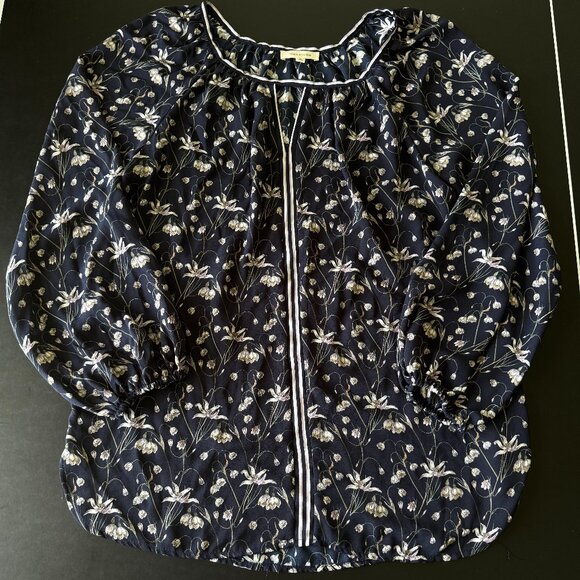 Max Studio Navy Floral Print Blouse Size M Long Sleeve - Picture 1 of 7